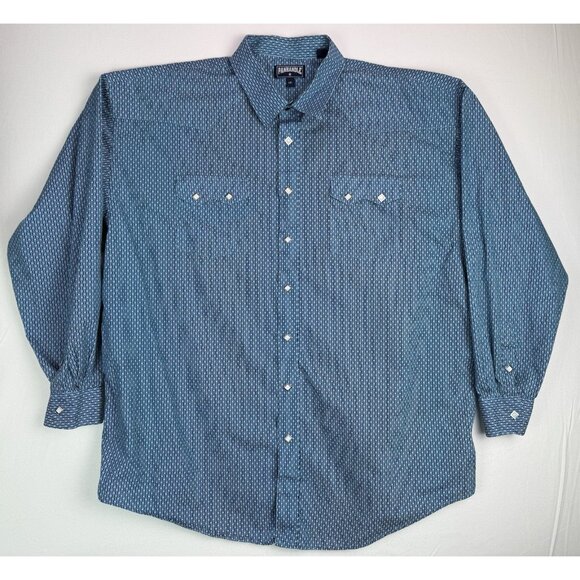 PANHANDLE SLIM‎ Western Shirt Blue w/ Black Geo Print Pearl Snap Pockets Sz XXL - Picture 1 of 8